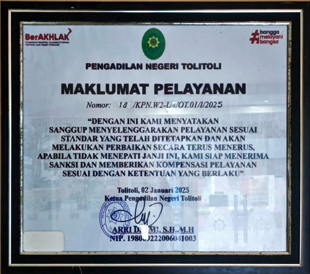 Maklumat Pelayanan Pengadilan Negeri Tolitoli bagian 2